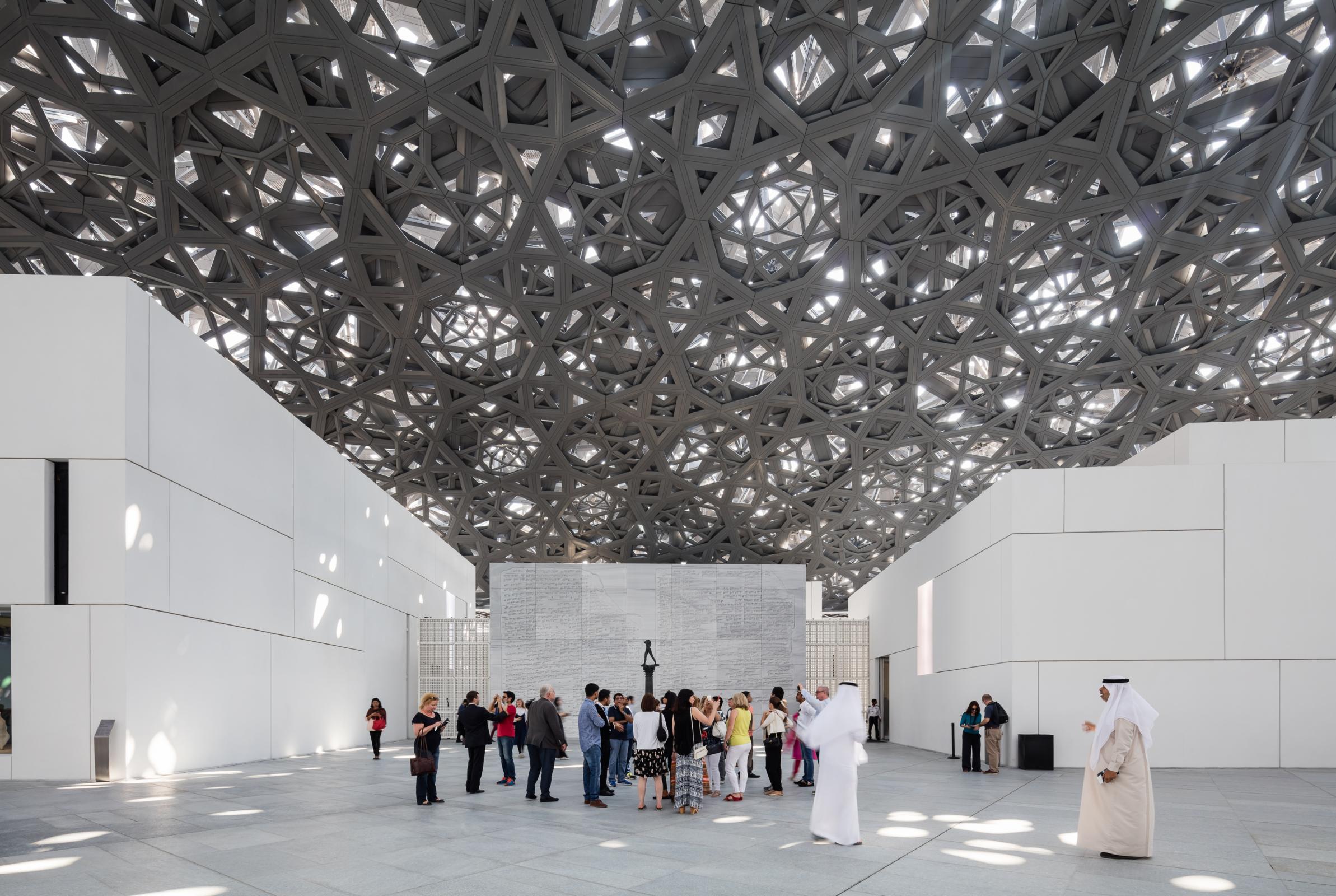 Photograph of Louvre Abu Dhabi, designed by Ateliers Jean Nouvel and located in Abu Dhabi, United Arab Emirates