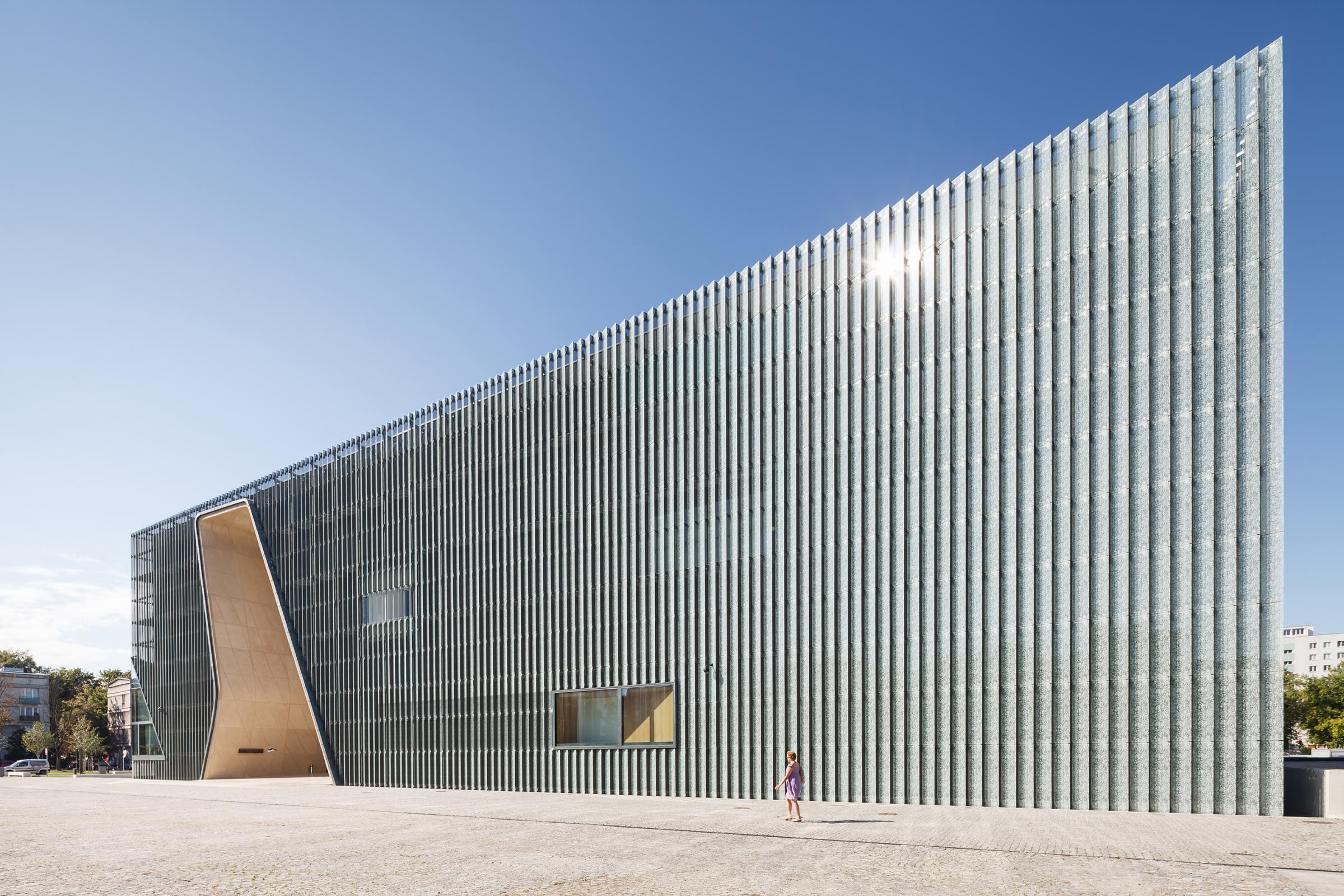 Photograph of POLIN Museum of the History of Polish Jews, designed by Lahdelma & Mahlamäki Architects and located in Warsaw, Poland