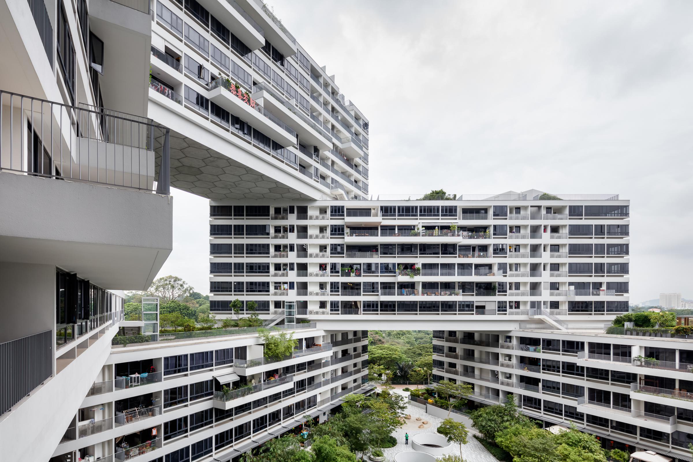 Photograph of The Interlace, designed by OMA / Ole Scheeren and located in Singapore